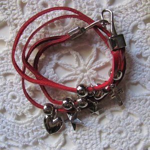 RED OR BROWN  CHARM GENUINE LEATHER WRAP BRACELET
